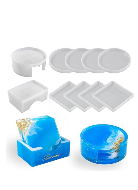 10 Pieces Coaster Resin Molds Set, Silicone for Casting Epoxy Kit
