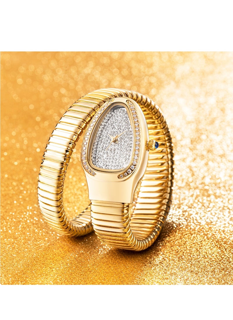 Fashion Snake Watch For Women Gold Diamond Stainelss Steel Ladies Quartz Wristwatch Luxury Exquisite Waterproof Watches  - Image 1
