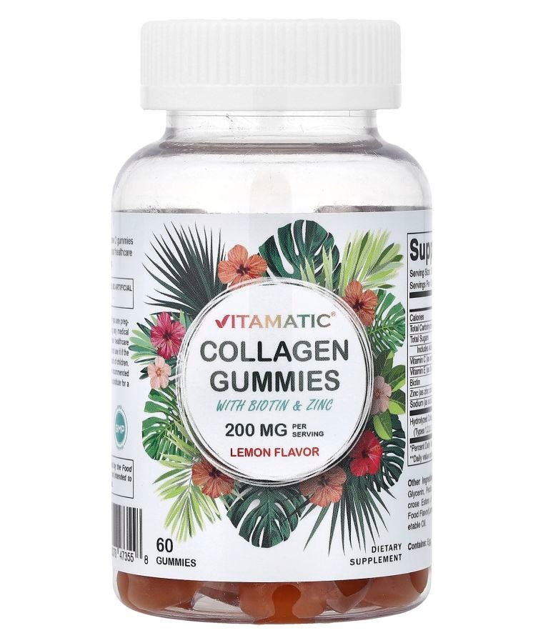 Vitamatic جواهر الكولاجين مع البيوتين والزنك بنكهة الليمون 60 جواهر
