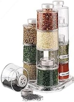 KASTWAVE KASTWAVE Spice Jars Condiments Organizer Storage, Set of 12 PCS Self Stacking Spice Pepper & Salt Bottles with Caps and Sifter Lids, Spice Tower Carousel, On Easy Access Revolving Base 