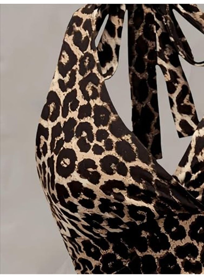 Women's Slim-Fit Crop Blouse with Leopard Print – Features Neckline Tie-Detail, Perfect for Various Daily Outfits Code 7322 - Image 3
