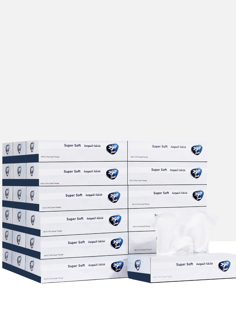 Joud Facial Tissue 100 Sheets 2 Ply Pack of 36 Pack  White - Image 1