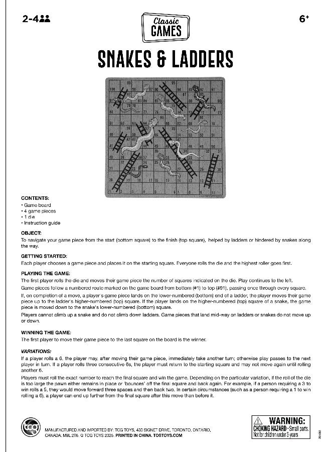 tcg Classic Games Premium Wooden Snakes & Ladders Board Game - Image 5