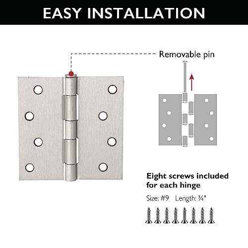 Design House Door Hinges for Interior Doors 3-Pack 4-inch x 4-inch, Design House Square Corner Steel Door Hinge Door Hardware, Satin Nickel, 181651 - Image 3