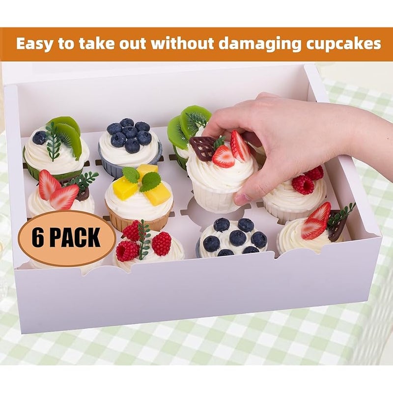 longteam 6-Set Cupcake Boxes Hold 12 Standard Cupcakes, Food Grade Cupcake Holders Bakery Carrier Boxes with Windows and Inserts for Cupcakes, Muffins and Pastries (White-6 Pack), ZBDGH-001 - Image 3