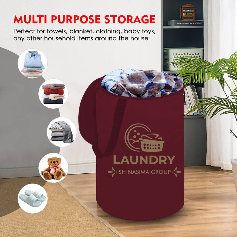 SH.NASIMA MANUFACTURER SH Nasima Non Woven Foldable 45 Ltrs Laundry BagStorage BasketBin with Lid and Handle for Washing Clothes Baby Toys Box Dirty DressPack 1 Maroon - Image 2