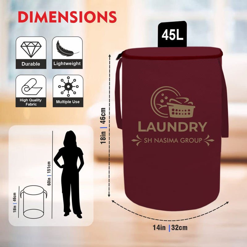 SH.NASIMA MANUFACTURER SH Nasima Non Woven Foldable 45 Ltrs Laundry BagStorage BasketBin with Lid and Handle for Washing Clothes Baby Toys Box Dirty DressPack 1 Maroon - Image 4