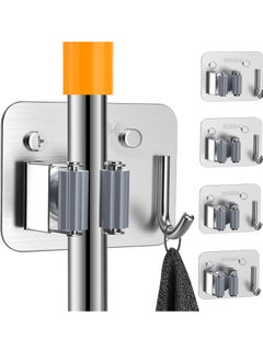Mmmon 5 Pack Stainless Steel Mop and Broom Holder Wall Mount with Hook,Broom Hanger,Single Heavy Duty Storage Rack for Laundry Garage Closet Garden Tool Organizer(Silver)  - Image 1