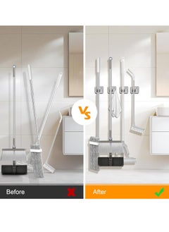 Mmmon 5 Pack Stainless Steel Mop and Broom Holder Wall Mount with Hook,Broom Hanger,Single Heavy Duty Storage Rack for Laundry Garage Closet Garden Tool Organizer(Silver)  - Image 2