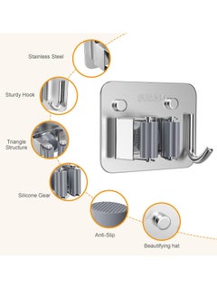 Mmmon 5 Pack Stainless Steel Mop and Broom Holder Wall Mount with Hook,Broom Hanger,Single Heavy Duty Storage Rack for Laundry Garage Closet Garden Tool Organizer(Silver)  - Image 3