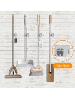 Mmmon 5 Pack Stainless Steel Mop and Broom Holder Wall Mount with Hook,Broom Hanger,Single Heavy Duty Storage Rack for Laundry Garage Closet Garden Tool Organizer(Silver)  - Image 5