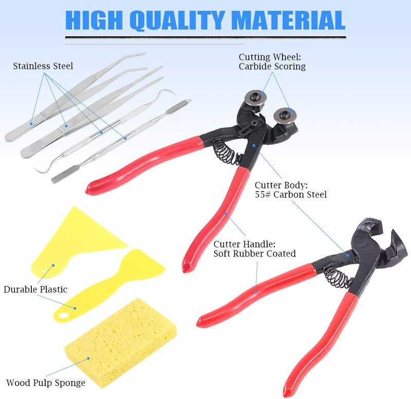 Glarks 9Pcs Mosaic Tools Set, 2Pcs Heavy Duty Wheeled Glass Mosaic Nippers and Tile Cutter Pliers with 7Pcs Mosaic Tile Tools - Image 3