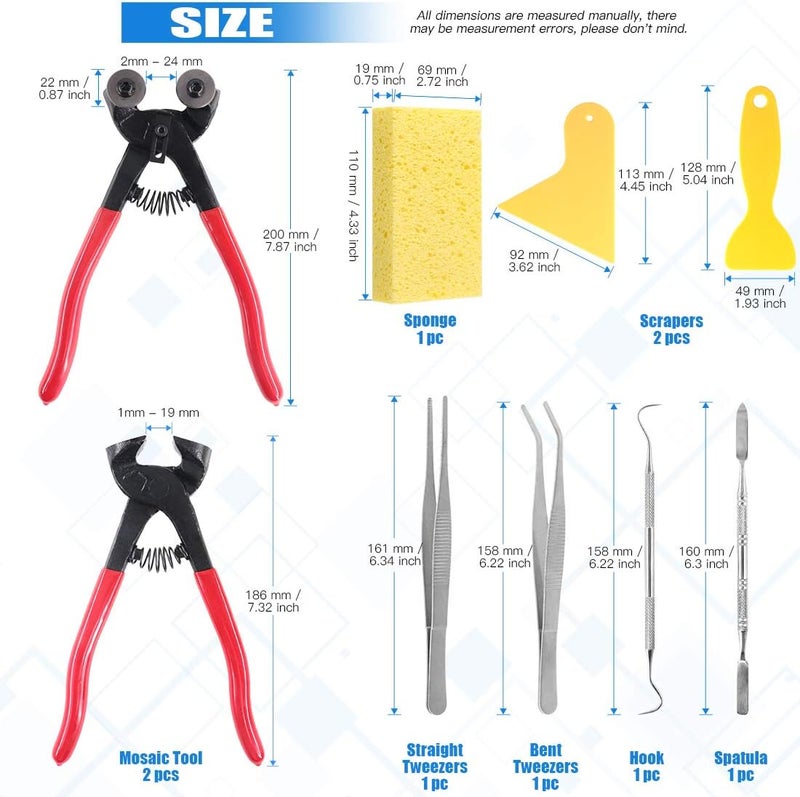 Glarks 9Pcs Mosaic Tools Set, 2Pcs Heavy Duty Wheeled Glass Mosaic Nippers and Tile Cutter Pliers with 7Pcs Mosaic Tile Tools - Image 2