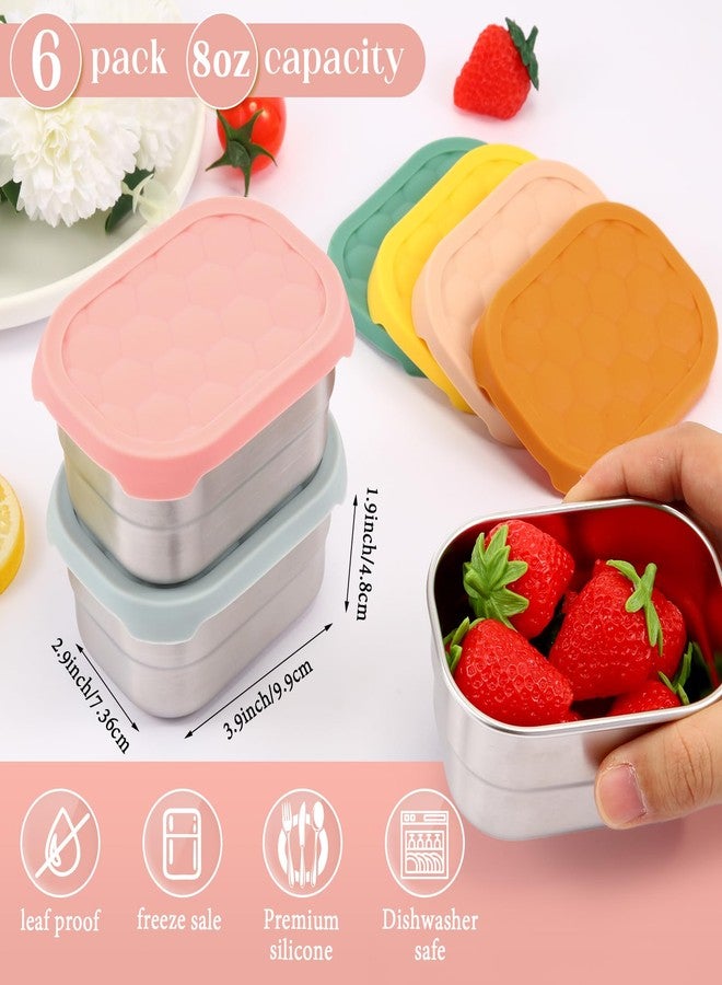 Layhit 6 Pcs 8oz Multicolor Stainless Steel Snack Containers Reusable Food Containers with Silicone Lids Metal Lunch Box for Daycare and Storage Supplies(Vivid Color) - Image 2