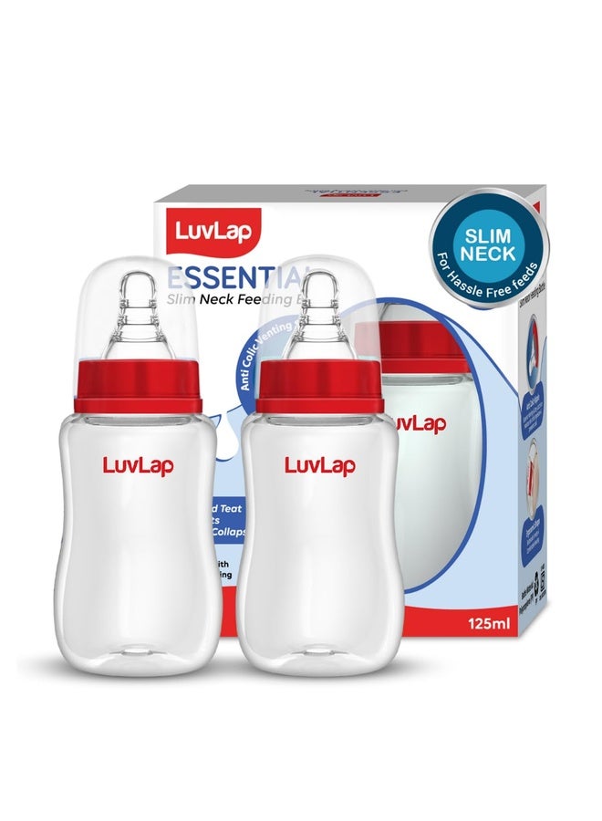 Luvlap Anti-Colic Slim/Regular Neck Essential Baby Plastic Feeding Bottle, 125Ml (Pack of 2), New Born/Infants/Toddler Upto 3 Years, BPA Free - Image 1