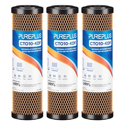 Pure Plus 1 Micron 2.5" x 10" Whole House CTO Carbon Water Filter Cartridge Replacement for Under Sink Water Filter System, Dupont WFPFC8002, WFPFC9001, FXWTC, SCWH-5, WHEF-WHWC, WHCF-WHWC, AMZN-SCWH-5, 3Pack - Image 1