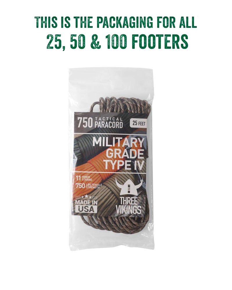 Three Vikings Paracord Rope - 100% Nylon 11 Strand Core - Type Iv 750Lb - Stronger Than Paracord 550 Cord - Made In Usa - Available In Continuous Spools And Many Colors - - Tp750-Desert Camo-25 - Image 5