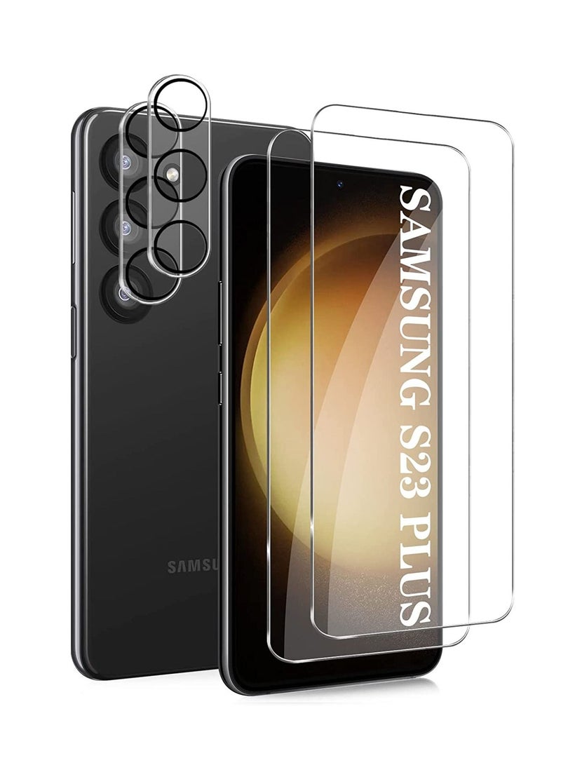 DUSALA Screen Protector for Samsung Galaxy S23 Plus/S23+ Tempered Glass with 2 Pack Camera Lens Protector Bubble Free Scratch Resistant 3D Curved Compatible Galaxy S23 Plus 5G - 2+2 Pack - Image 1