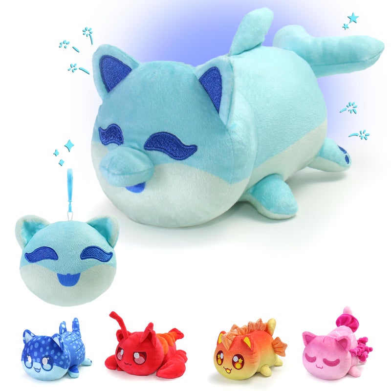 2-PCS ? Dolphin Cat Plush + Plush Keychain - Under The Sea Cat Collection - 100% Embroidered Plushie - Cat Stuffed Animal Collectible (Dolphin Cat)