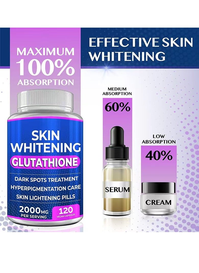 SKIN WHITENING - Glutathione Whitening Pills - 120 Capsules, 2000mg - Potent Skin Lightening Supplement for Dark Spots, Melasma, Acne Scars, and Hyperpigmentation - Powerful Anti-Aging Antioxidant - Image 1