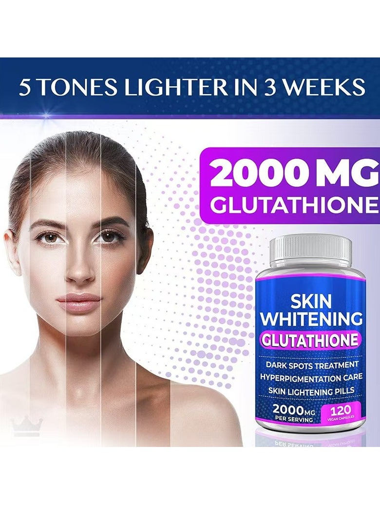 SKIN WHITENING - Glutathione Whitening Pills - 120 Capsules, 2000mg - Potent Skin Lightening Supplement for Dark Spots, Melasma, Acne Scars, and Hyperpigmentation - Powerful Anti-Aging Antioxidant - Image 1