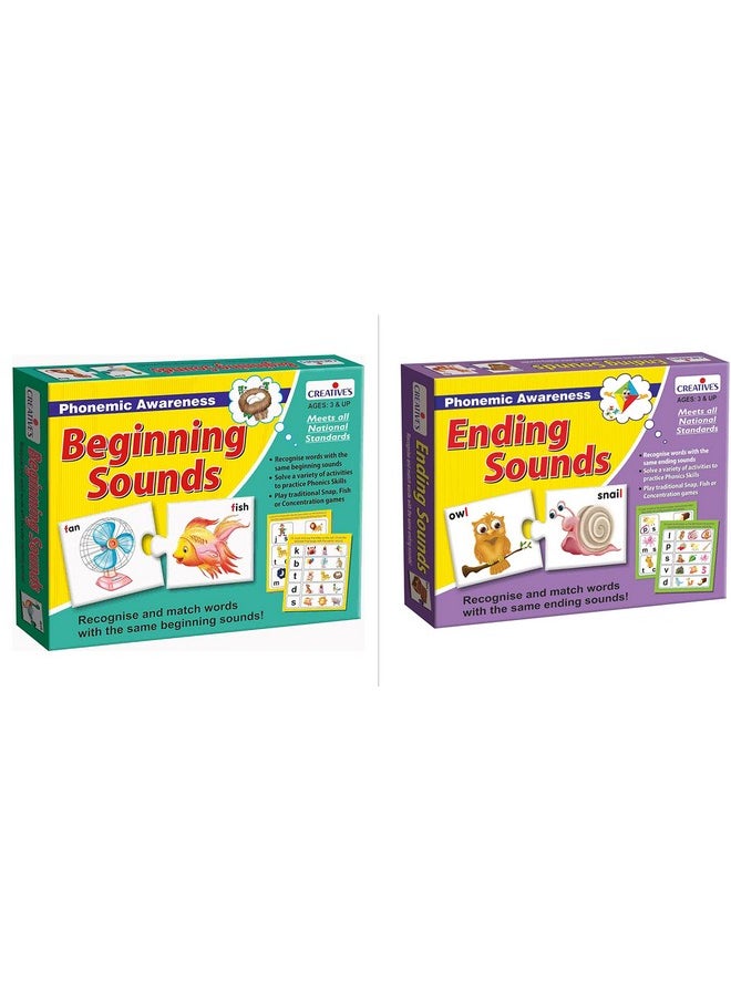 Creative's Creative's Beginning Sounds + Ending Sounds Combo Pack | Phonemic Awareness | Education Match-up Fun Game | Educational Games for Kids 3 & Up | Puzzle Games | Ages- 3 & Up | Educational set | Exotic Set Multicolor for Preschool Kids | Kindergarten Toddler.  - Image 1