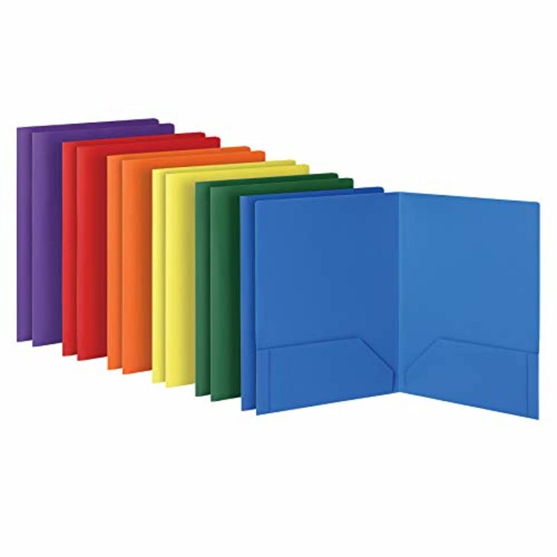 Oxford 2 Pocket Folders Sturdy Plastic Portfolio Folder for School and Office 2 Pocket Paper Organizer Letter Size Asst Colors 2 Each Blue Green Yellow Orange Red Purple 12 Pack 14188