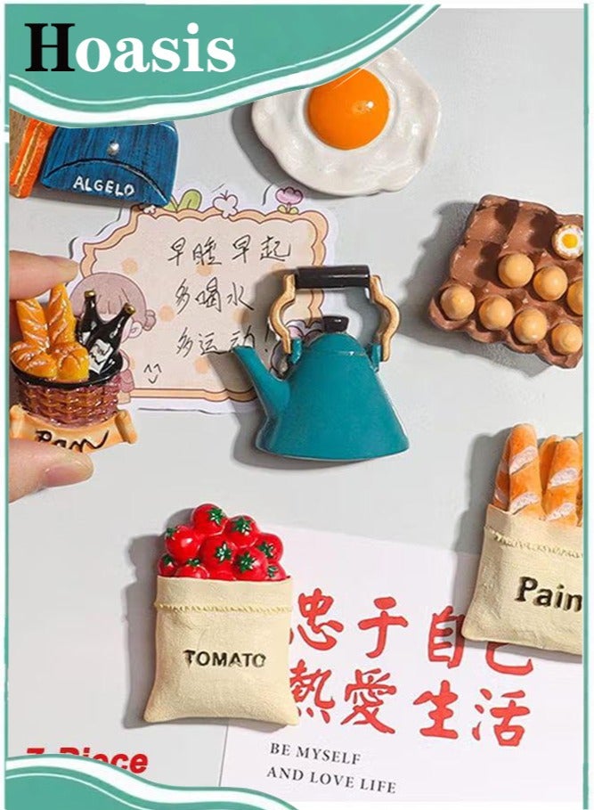 ح واحة مجموعة من 7 قطع مغناطيس ثلاجة، ملصقات ثلاجة ثلاثية الأبعاد من الراتنج لتزيين المنزل والمطبخ - Image 1