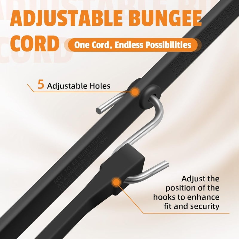 HOXWELL Adjustable 31" Rubber Bungee Cords with Hooks, EPDM Bungee Cord with 150% Max Stretch, Heavy Duty Bungee Straps for Securing Tarps, Canvases, Cargo, Motorcycle, Weatherproof, Pack of 10 - Image 2