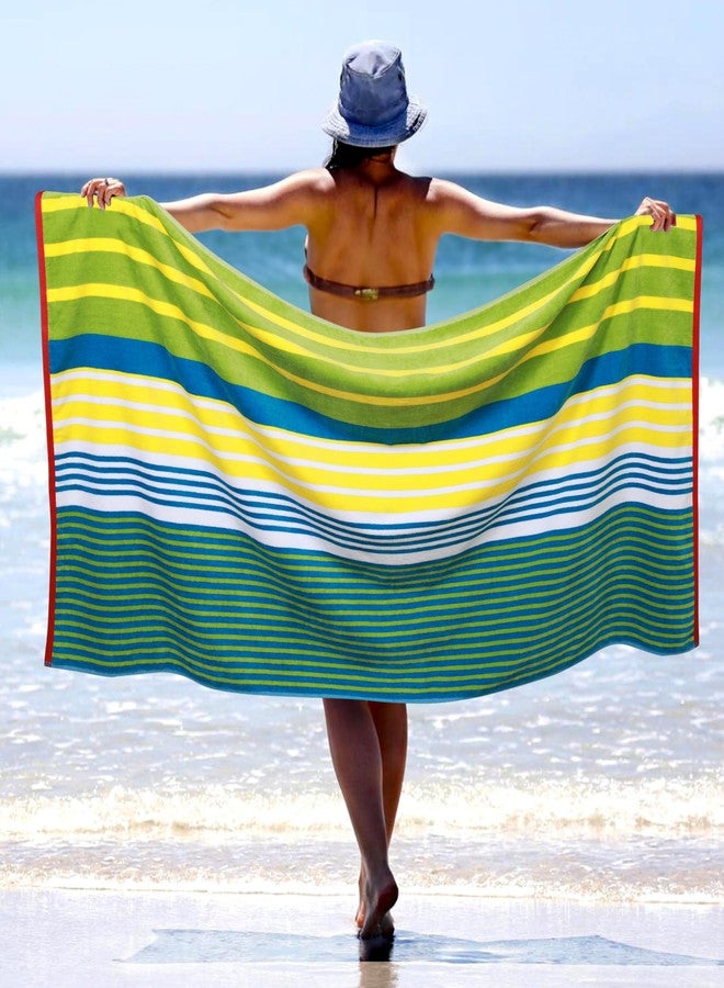 Superior Cotton Beach Towel, Absorbent Oversized Towel for Swimming Pool, Camping, Bathroom, Shower, Large, Quick Drying, Adults, Kids, Colorful, Mira Striped Collection, 68" x 34", Yellow-Green - Image 2