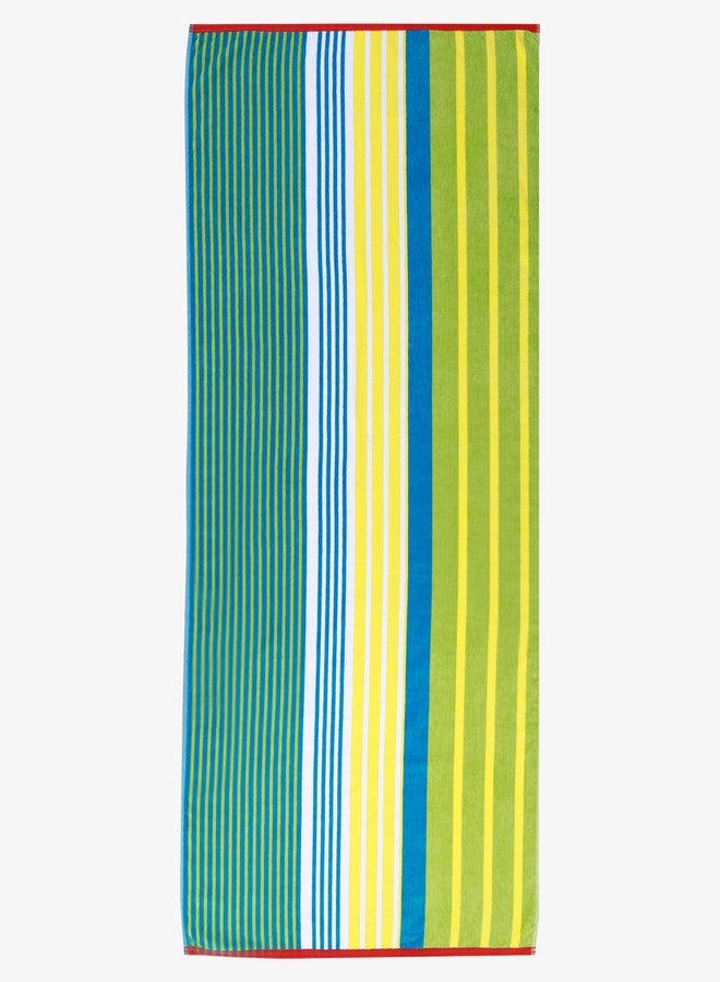 Superior Cotton Beach Towel, Absorbent Oversized Towel for Swimming Pool, Camping, Bathroom, Shower, Large, Quick Drying, Adults, Kids, Colorful, Mira Striped Collection, 68" x 34", Yellow-Green - Image 1