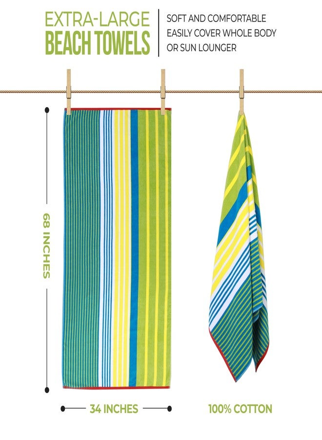 Superior Cotton Beach Towel, Absorbent Oversized Towel for Swimming Pool, Camping, Bathroom, Shower, Large, Quick Drying, Adults, Kids, Colorful, Mira Striped Collection, 68" x 34", Yellow-Green - Image 3