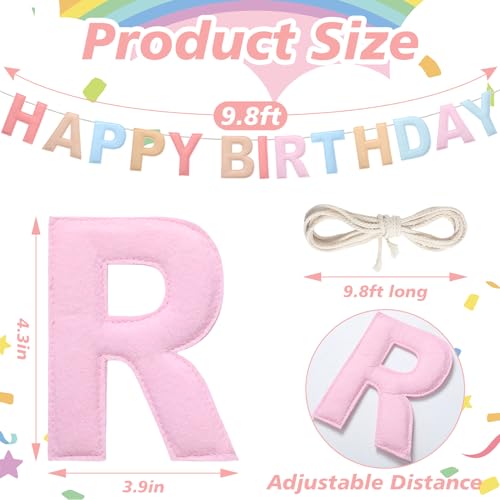 Mindsoft Felt Happy Birthday Garland Rainbow Banner Reusable Happy Birthday Sign Party Supply for Party Decor (Macaron Color,Normal) - Image 2