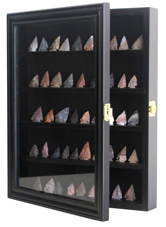 DisplayGifts Arrowhead Display Case Native American Shadow Box Wall Mount Collection Cabinet with UV Protection for Agate Opal Stone Arrowheads Spear Points (Black Finish) - Image 3