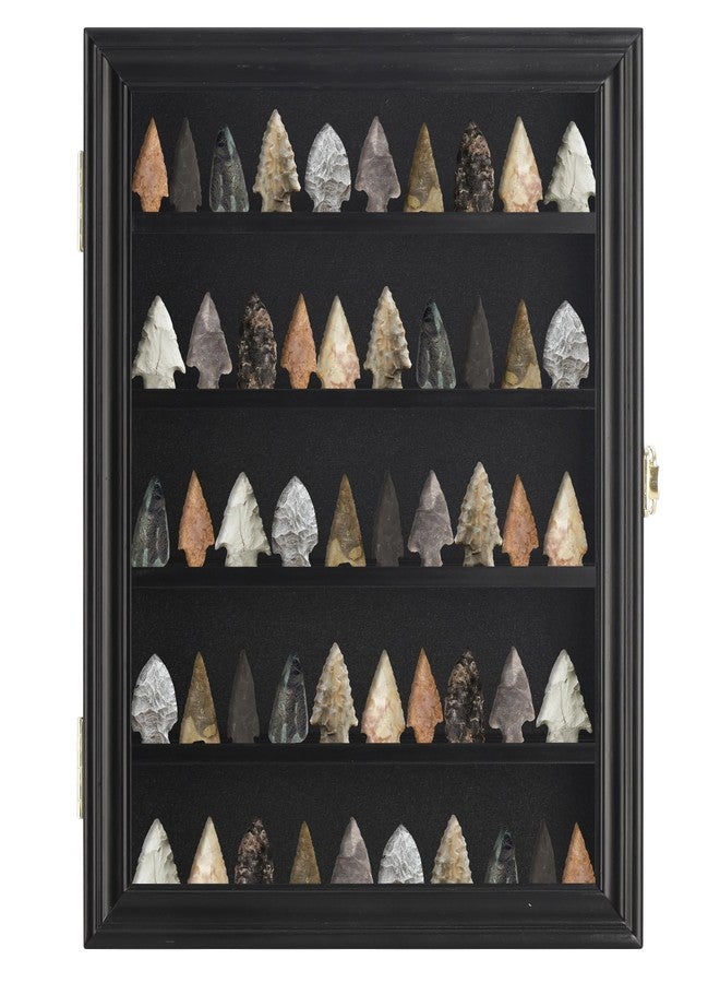 DisplayGifts Arrowhead Display Case Native American Shadow Box Wall Mount Collection Cabinet with UV Protection for Agate Opal Stone Arrowheads Spear Points (Black Finish) - Image 1