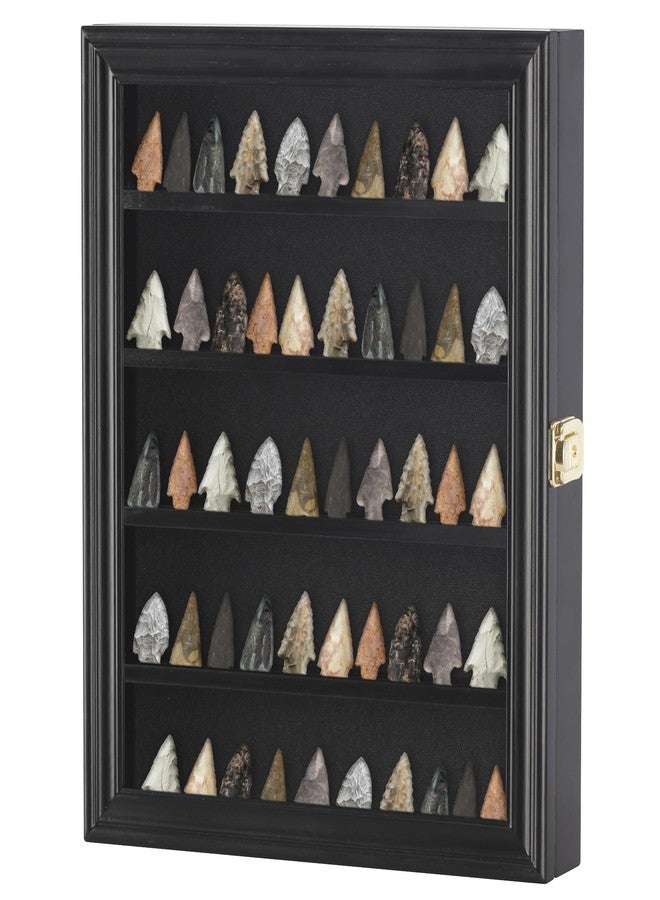 DisplayGifts Arrowhead Display Case Native American Shadow Box Wall Mount Collection Cabinet with UV Protection for Agate Opal Stone Arrowheads Spear Points (Black Finish) - Image 2