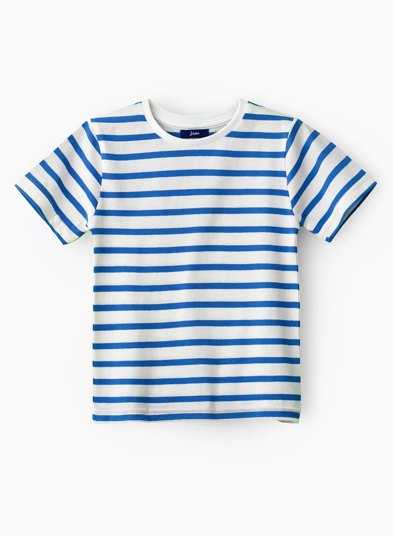 JAM Boys' Classic Blue Striped Cotton T-Shirt