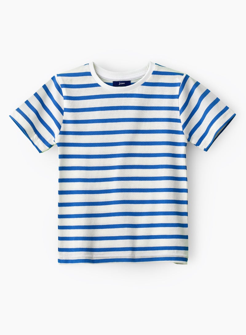 JAM Boys' Classic Blue Striped Cotton T-Shirt - Image 1