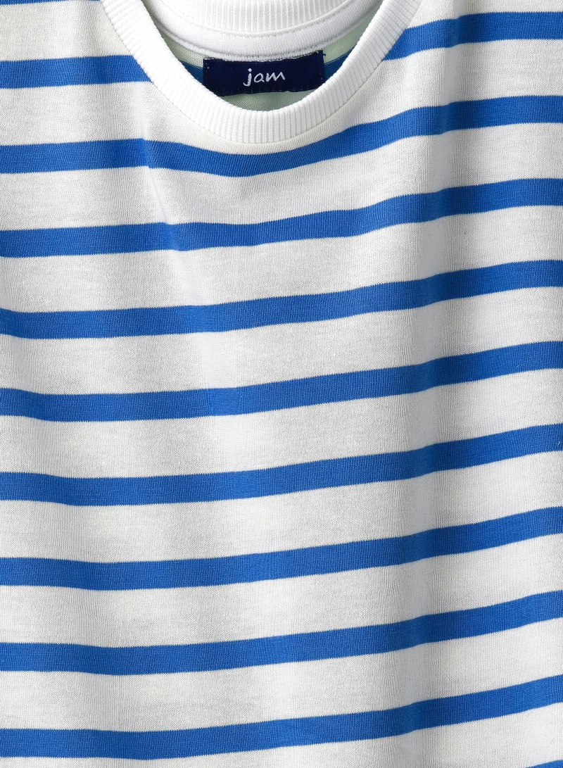 JAM Boys' Classic Blue Striped Cotton T-Shirt