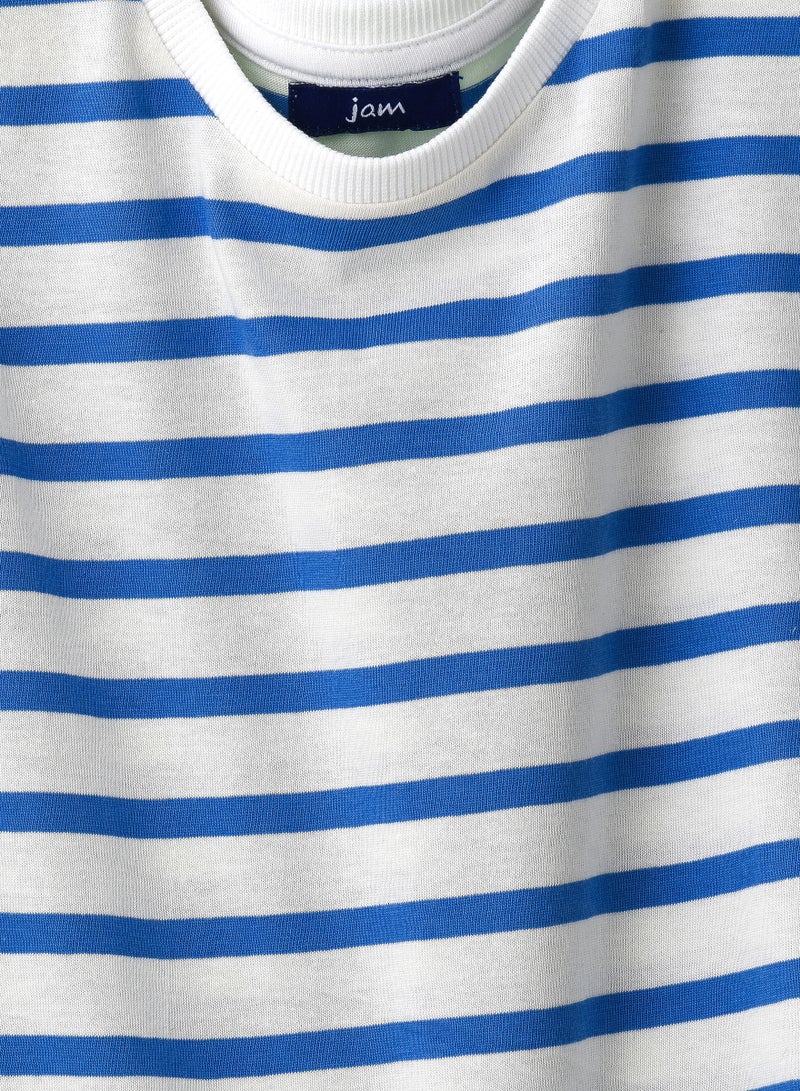 JAM Boys' Classic Blue Striped Cotton T-Shirt - Image 3