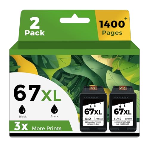 Ubinki 67XL Black Ink Cartridge Replacement for HP 67 Ink HP67 XL HP67XL BK for 2700 4155e 2755e 2734e 4100 2700e 4100e 6400 2752 2752e 4152e 6455e 6055e 2742e 6000 6055 6458e Printer High Yield (2 Pack) - Image 1