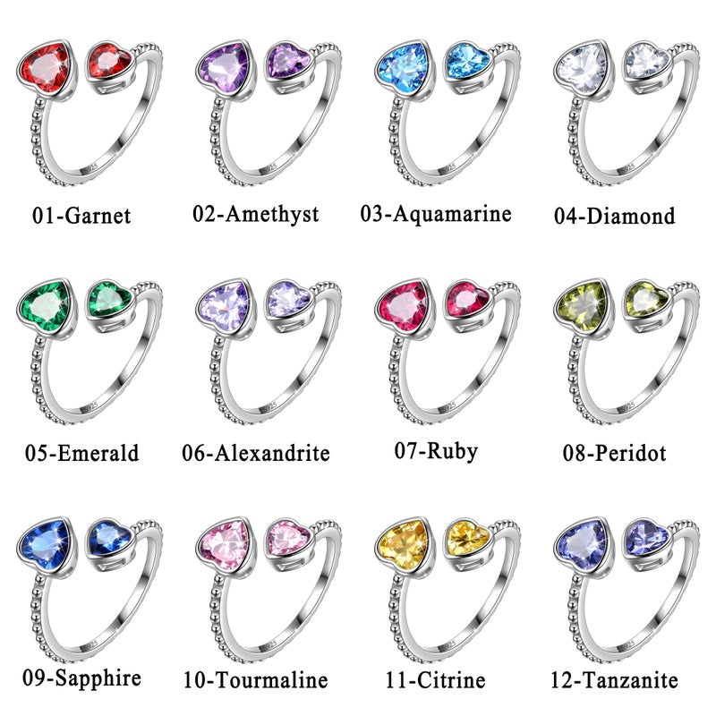 Juwaliy February Birthstone Ring Amethyst 925 Sterling Silver Double Hearts Rings Bezel Purple Women Jewelry Birthday Valentine's Day Gift - Image 5