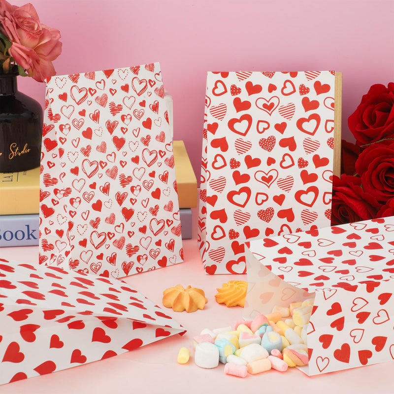 peony man 28 PCS Valentines Paper Treat Bags Valentine Heart Gift Bag with Stickers Red Hearts Goodie Bags for Kids Valentines Day Classroom Party Favors Home Wedding Candy Cookie Supplies - Image 4