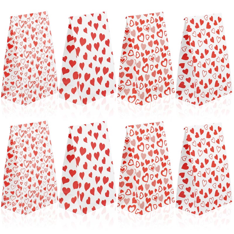 peony man 28 PCS Valentines Paper Treat Bags Valentine Heart Gift Bag with Stickers Red Hearts Goodie Bags for Kids Valentines Day Classroom Party Favors Home Wedding Candy Cookie Supplies - Image 1