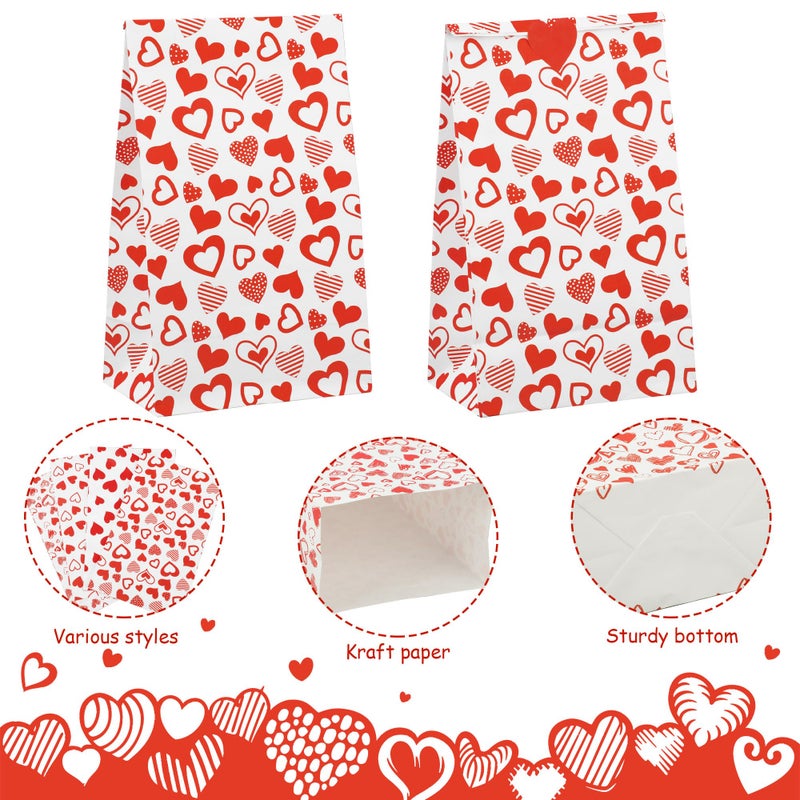 peony man 28 PCS Valentines Paper Treat Bags Valentine Heart Gift Bag with Stickers Red Hearts Goodie Bags for Kids Valentines Day Classroom Party Favors Home Wedding Candy Cookie Supplies - Image 3