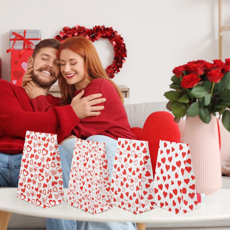 peony man 28 PCS Valentines Paper Treat Bags Valentine Heart Gift Bag with Stickers Red Hearts Goodie Bags for Kids Valentines Day Classroom Party Favors Home Wedding Candy Cookie Supplies - Image 5