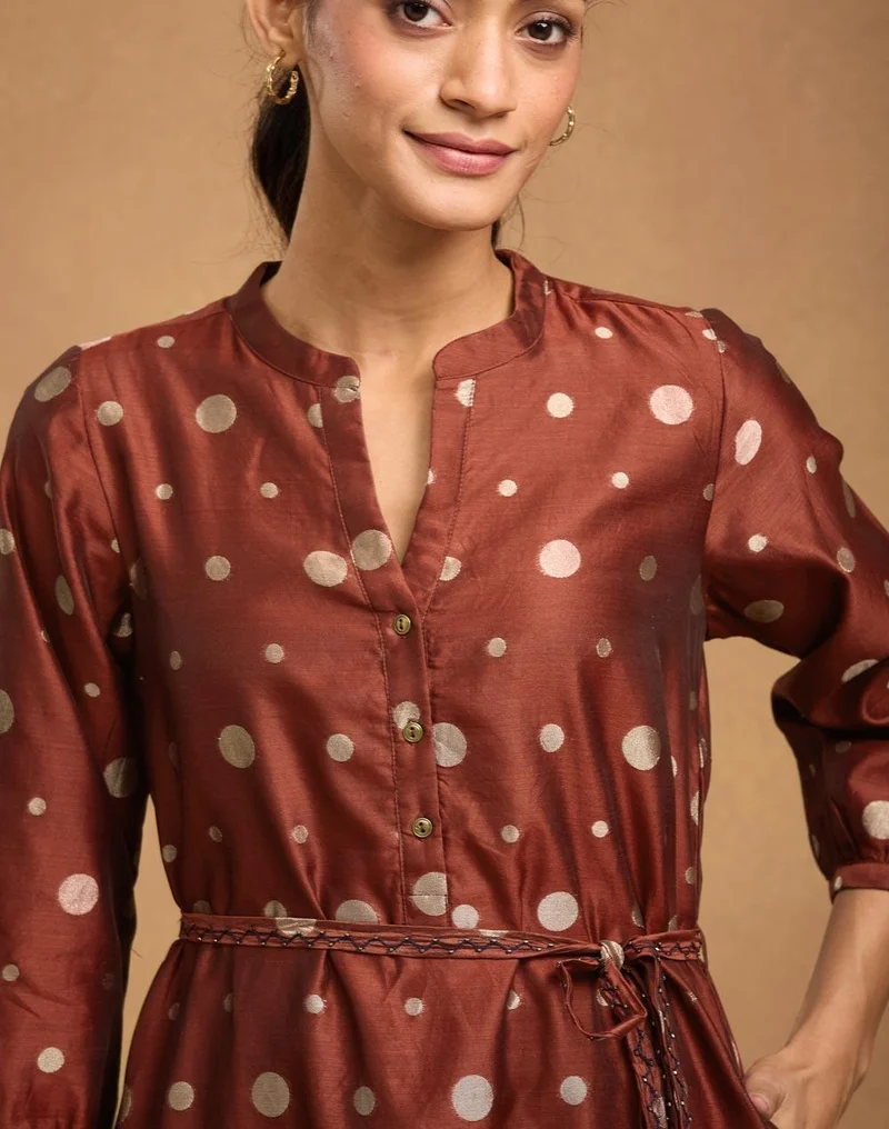 Fabindia Red Cotton Silk Blend Cutwork Maxi
