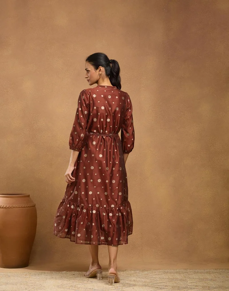 Fabindia Red Cotton Silk Blend Cutwork Maxi