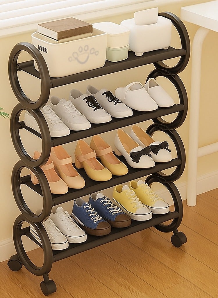 Generic FFD 4 Tier Sturdy Fabric Shoe Rack with Wheels – Portable Shoe Organizer for Hallways & Bedrooms, Multifunctional Storage Stand with Waterproof Shelves, Compact Design for Shoes, Bags, & Accessories, Easy Assembly & Mobile Rolling Storage - Image 1