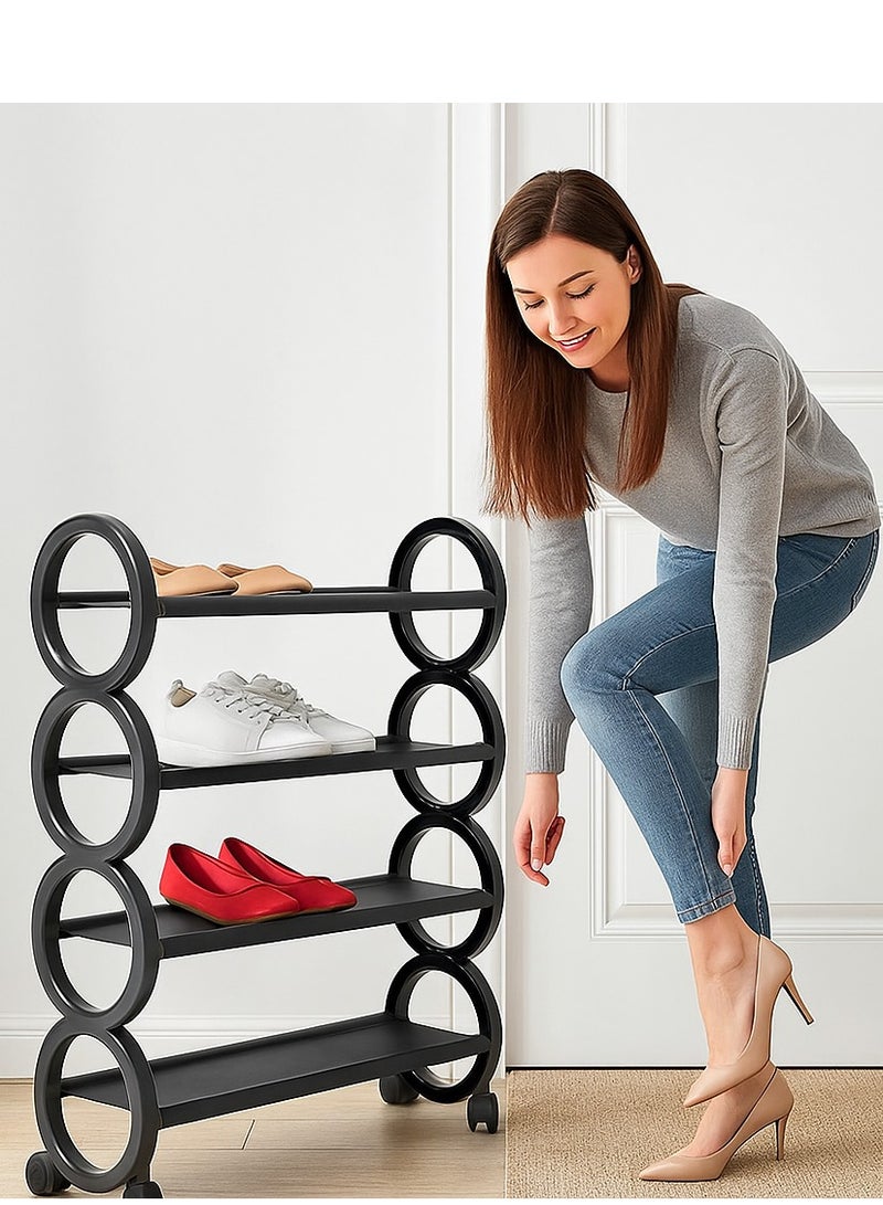Generic FFD 4 Tier Sturdy Fabric Shoe Rack with Wheels – Portable Shoe Organizer for Hallways & Bedrooms, Multifunctional Storage Stand with Waterproof Shelves, Compact Design for Shoes, Bags, & Accessories, Easy Assembly & Mobile Rolling Storage - Image 3
